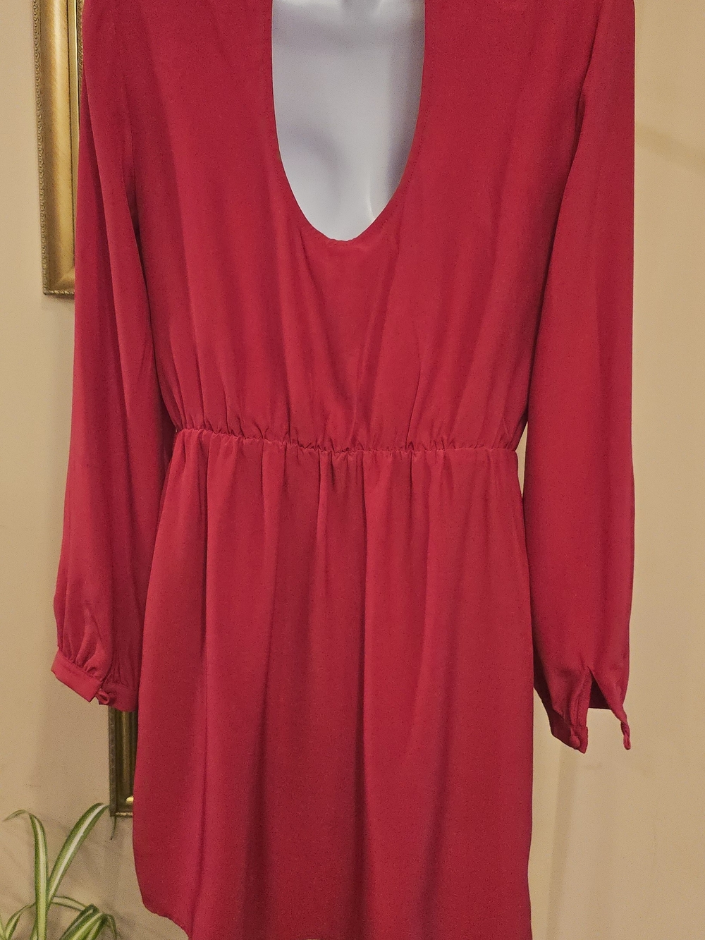 Amanda Uprichard Red Long-Sleeve Scoop-Neck Mini Dress